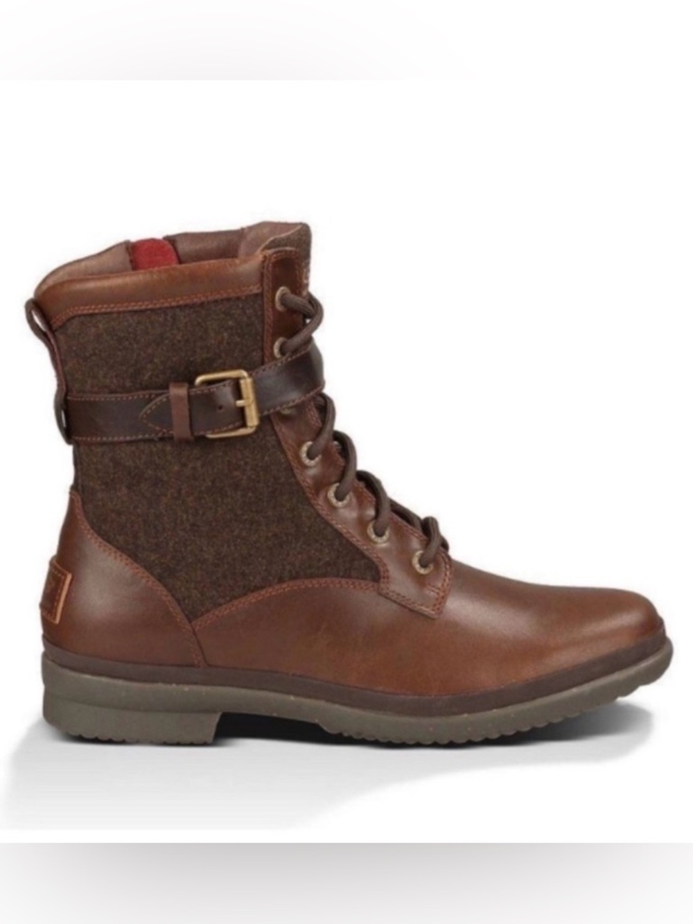 UGG Brown Leather & Wool Lace-Up Ankle Boot with Buckle